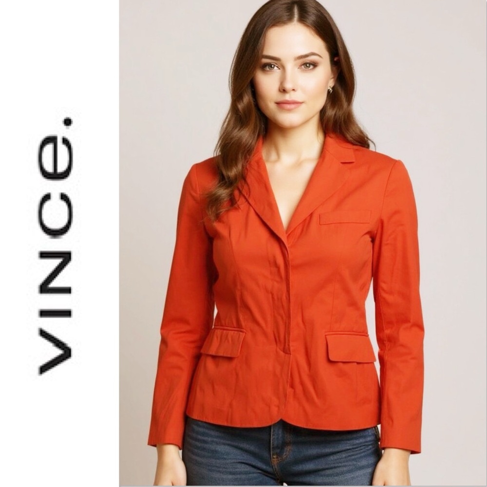 NEW Vince Wool Blend Orange Pop Career Executive Workwear Fitted Blazer Size 4